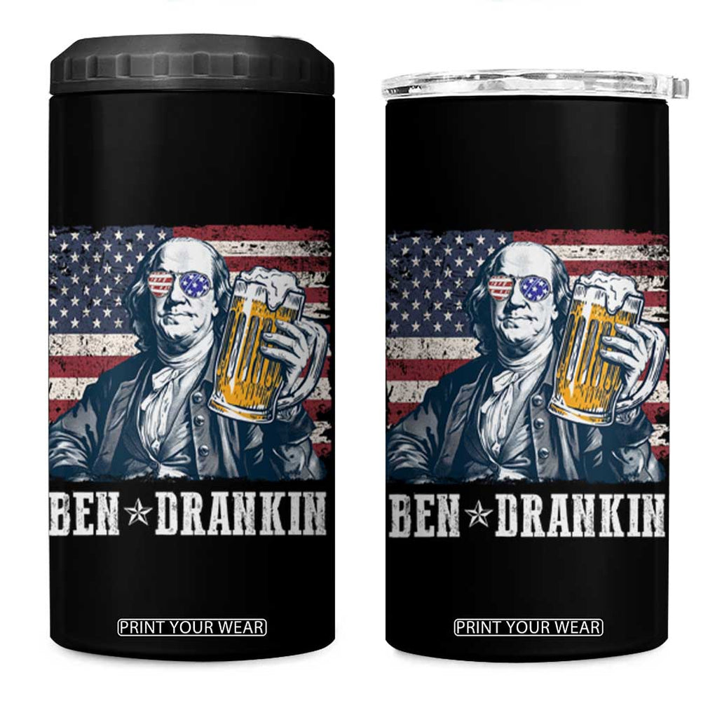 Funny 4th Of July Drinking 4 in 1 Can Cooler Tumbler Ben Drankin Benjamin Franklin Patriotic Party TB09 One Size: 16 oz Black Print Your Wear