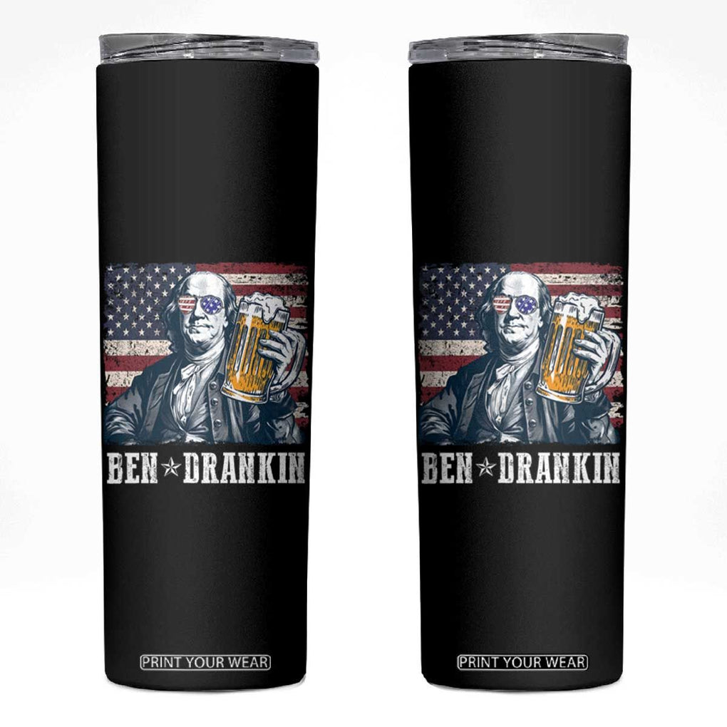 Funny 4th Of July Drinking Skinny Tumbler Ben Drankin Benjamin Franklin Patriotic Party TB09 Black Print Your Wear