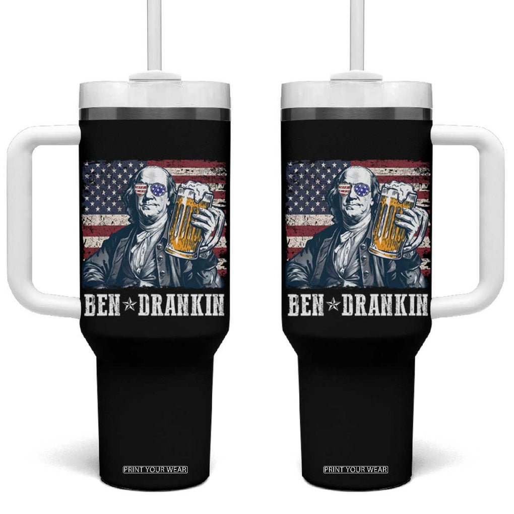 Funny 4th Of July Drinking Tumbler With Handle Ben Drankin Benjamin Franklin Patriotic Party TB09 One Size: 40 oz Black Print Your Wear