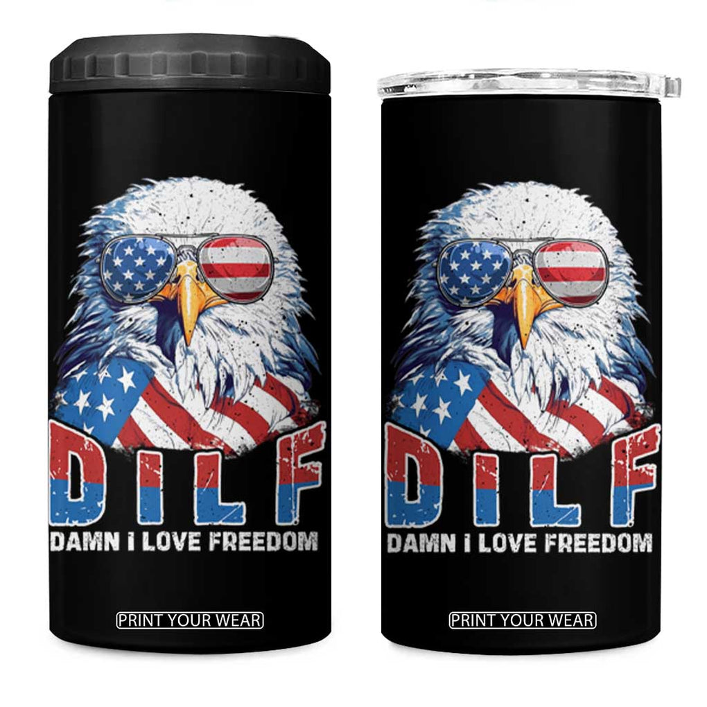 Funny 4th Of July 4 in 1 Can Cooler Tumbler Damn I Love Freedom TB09 One Size: 16 oz Black Print Your Wear