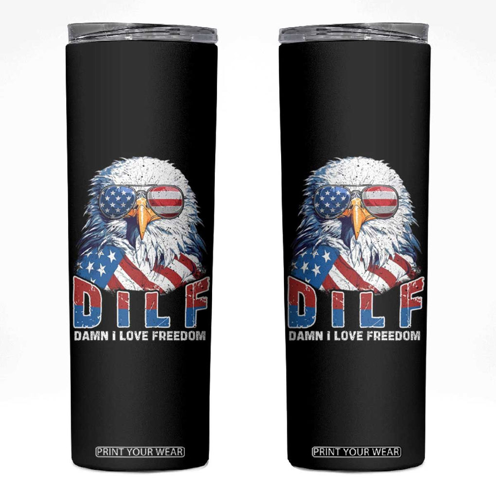 Funny 4th Of July Skinny Tumbler Damn I Love Freedom TB09 Black Print Your Wear