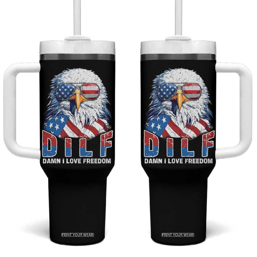 Funny 4th Of July Tumbler With Handle Damn I Love Freedom TB09 One Size: 40 oz Black Print Your Wear