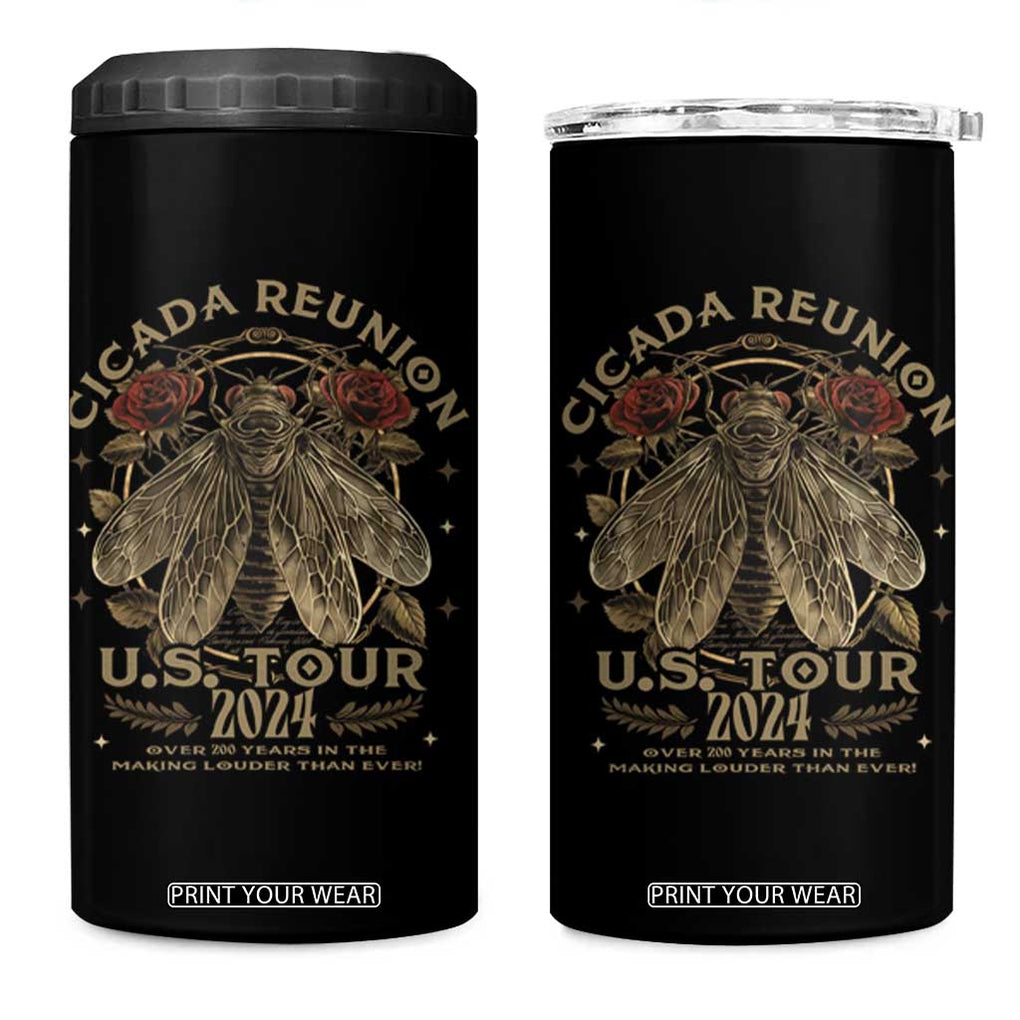 The Cicada Reunion U.S Tour 2024 4 in 1 Can Cooler Tumbler Broods XIII & XIX Vintage Cicadas Concert Fest TB09 One Size: 16 oz Black Print Your Wear