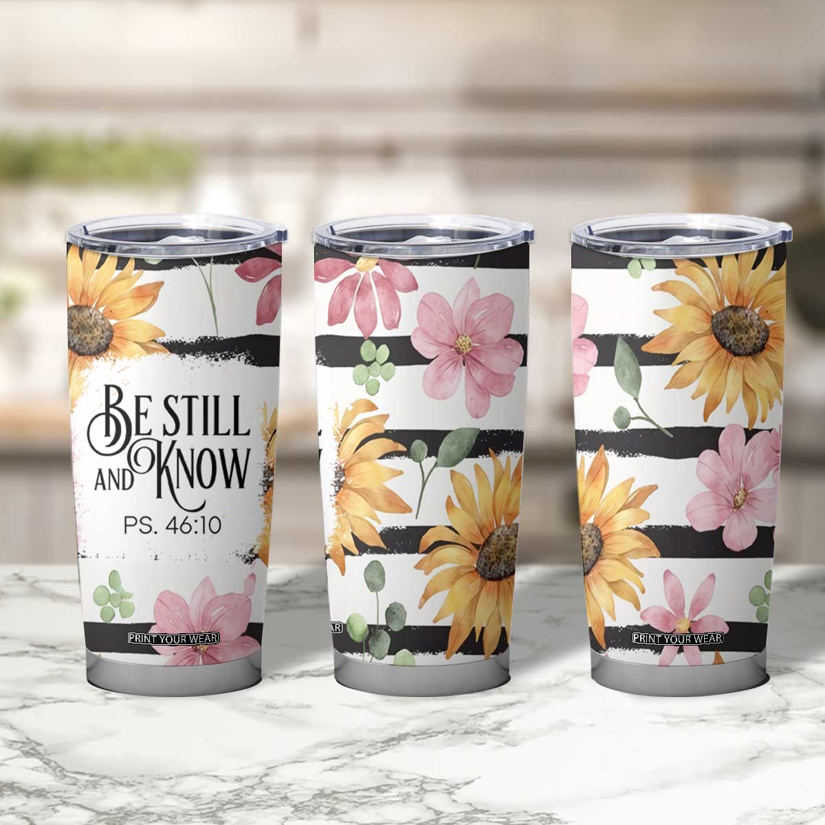 Christian Tumbler Cup Be Still And Know Sunflower Aesthetic TB09 Print Your Wear