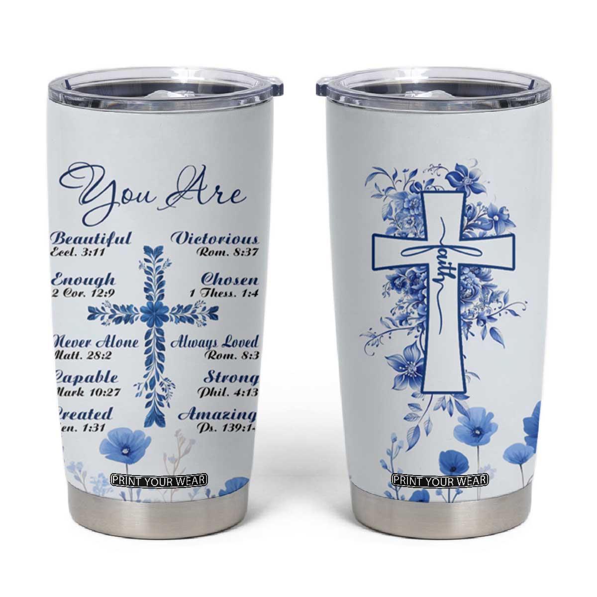 Christian Gifts Tumbler Cup You Are Enough Inspirational Flower Christ Cross TB09 Blue Print Your Wear