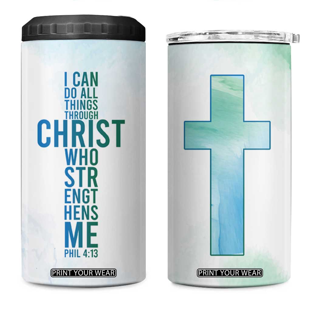 Christian 4 in 1 Can Cooler Tumbler I Can Do All Things Through Christ Watercolor Christ Cross TB09 One Size: 16 oz Blue Green Watercolor Print Your Wear