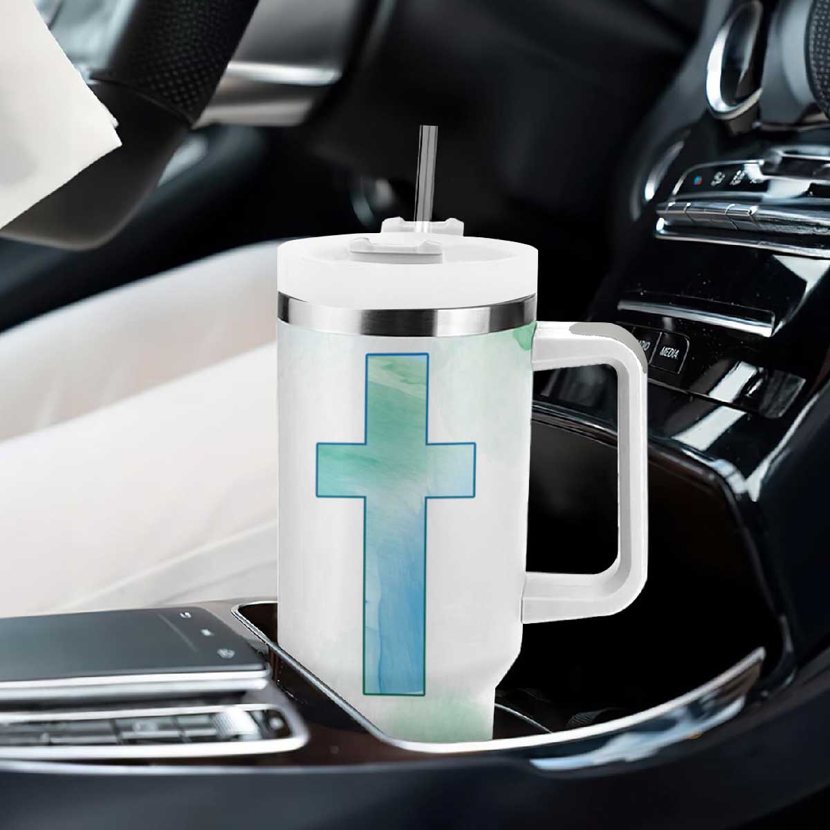 Christian Tumbler With Handle I Can Do All Things Through Christ Watercolor Christ Cross TB09 Print Your Wear