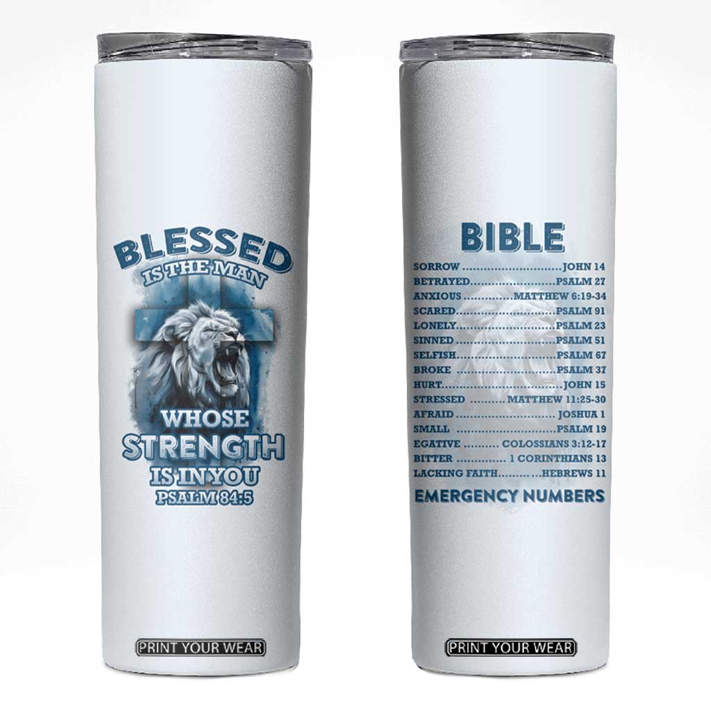 Christian Gifts For Men Skinny Tumbler Bible Emergency Numbers Lion Christ Cross TB09 White Print Your Wear