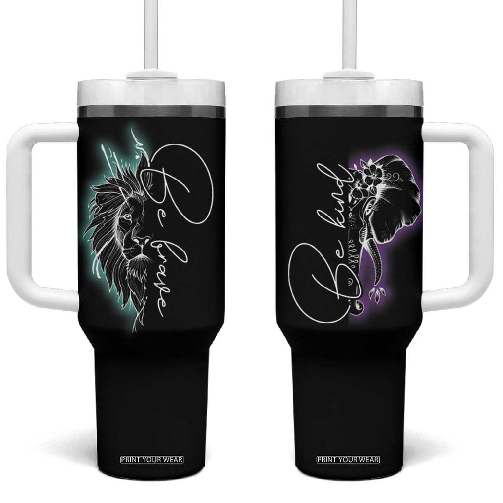 Suicide Prevention Awareness Tumbler With Handle Teal Purple Lion Elephant Be Brave Be Kind TB09 One Size: 40 oz Black Print Your Wear