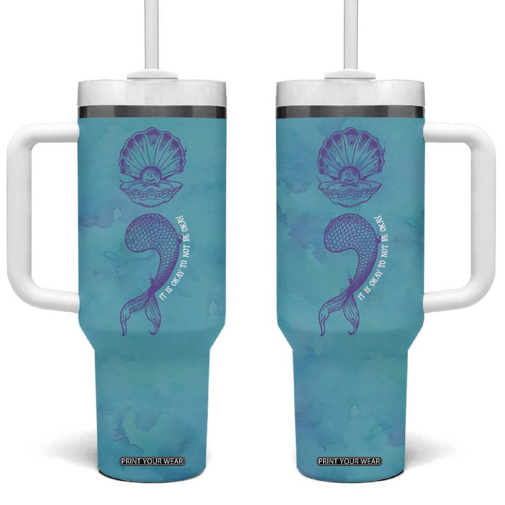 Suicide Prevention Awareness Tumbler With Handle It's Ok To Not Be Ok Mermaid Semicolon Teal Purple Ocean TB09 One Size: 40 oz Teal Purple Print Your Wear