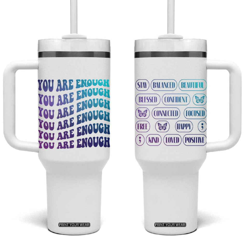 Suicide Prevention Awareness Tumbler With Handle Teal Purple You Are Enough TB09 One Size: 40 oz White Print Your Wear