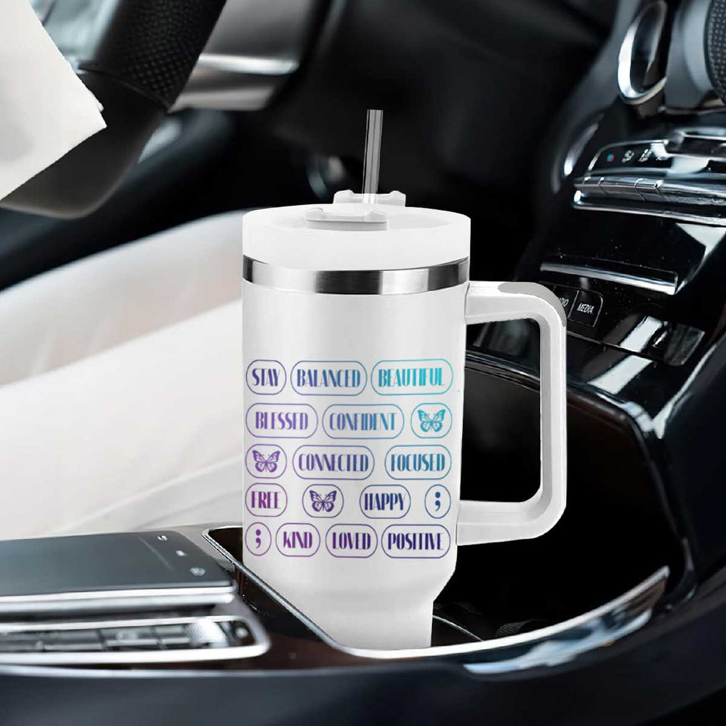 Suicide Prevention Awareness Tumbler With Handle Teal Purple You Are Enough TB09 Print Your Wear