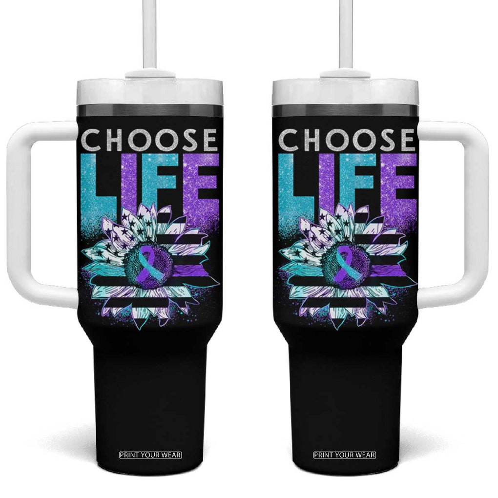 Suicide Prevention Tumbler With Handle Choose Life Sunflower American Flag TB09 One Size: 40 oz Black Print Your Wear