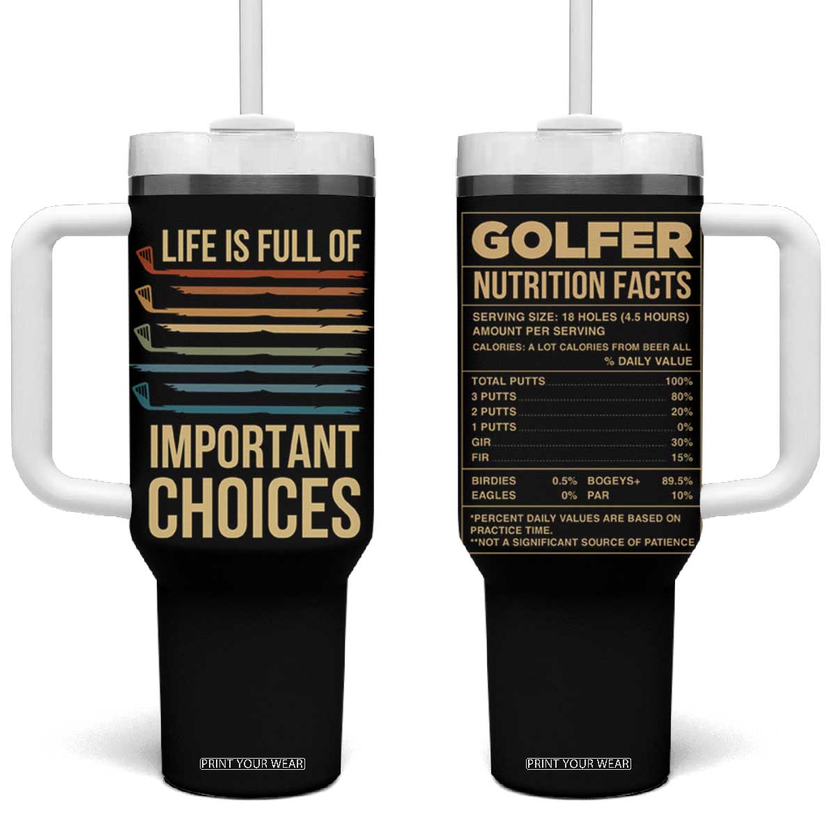 Golf Player Tumbler With Handle Life Is Full Of Important Choices TB09 One Size: 40 oz Black Print Your Wear