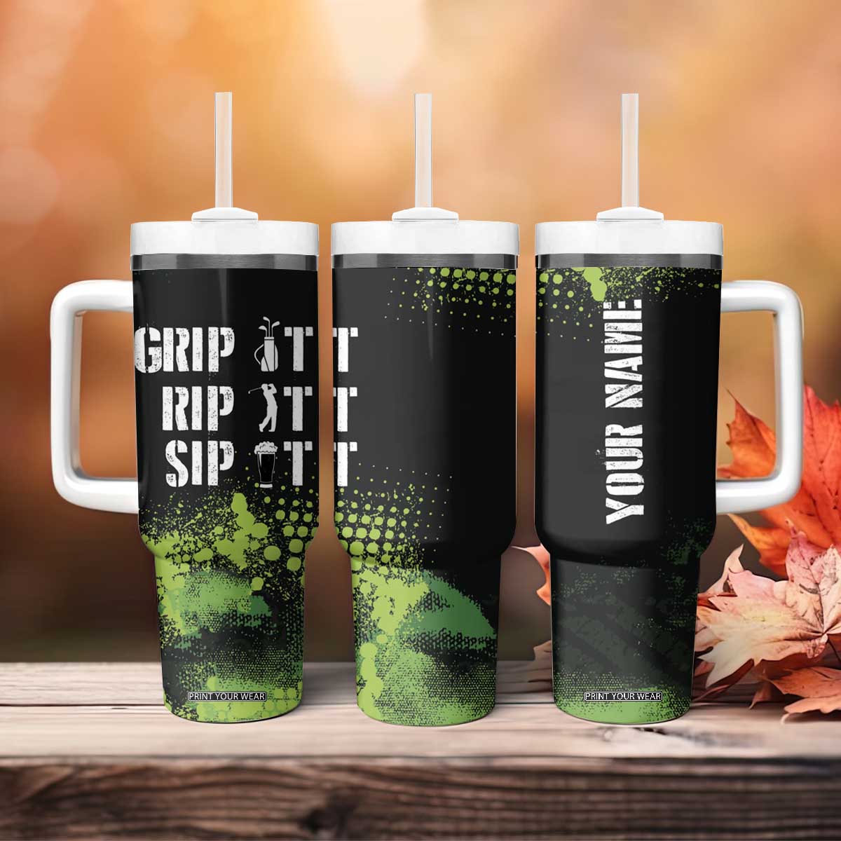 Personalized Funny Golf Player Tumbler With Handle Custom Name Grip It Rip It Sip It Beer Drinking TB09 Print Your Wear