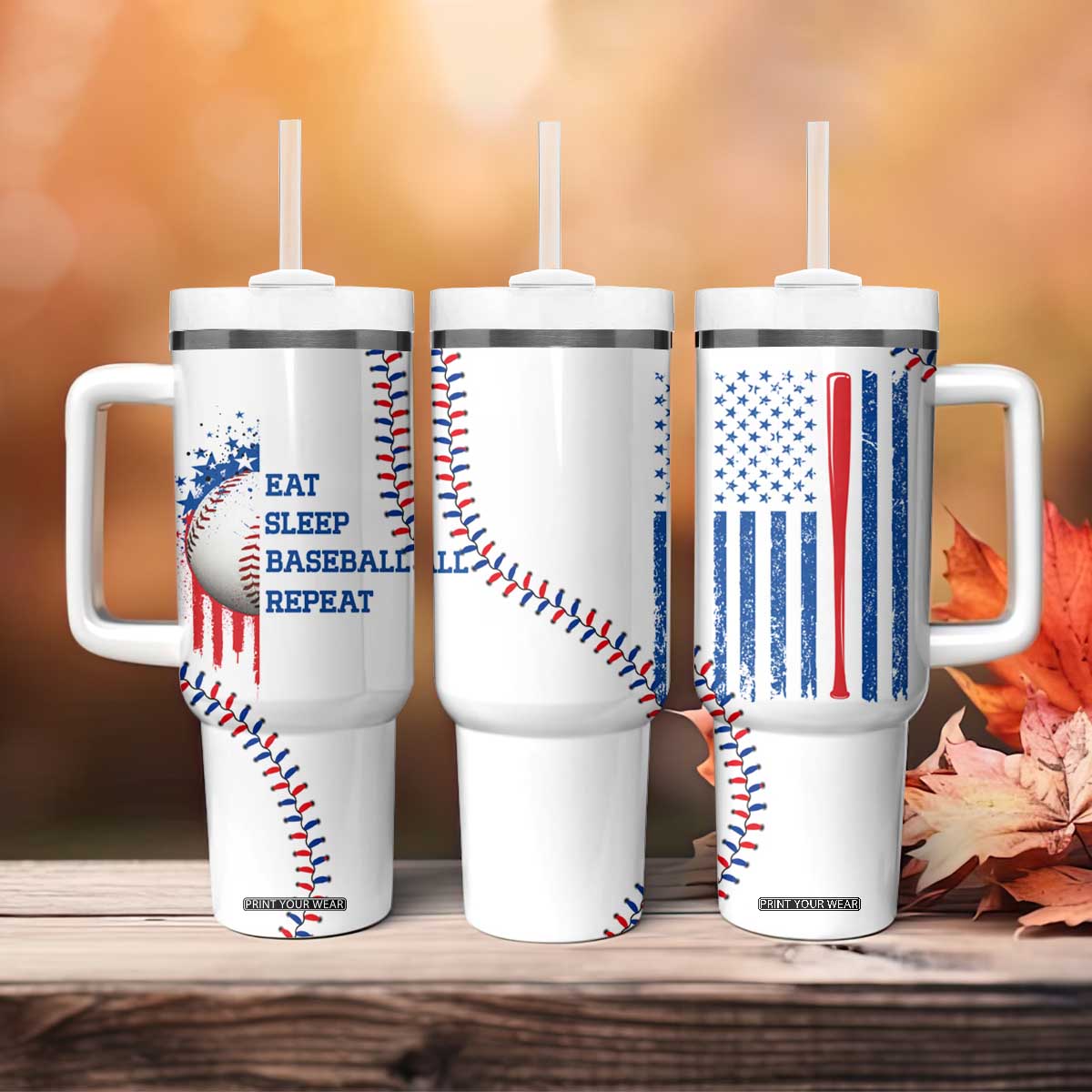 Gifts for Baseball Lover Tumbler With Handle Eat Sleep Baseball Repeat TB09 Print Your Wear
