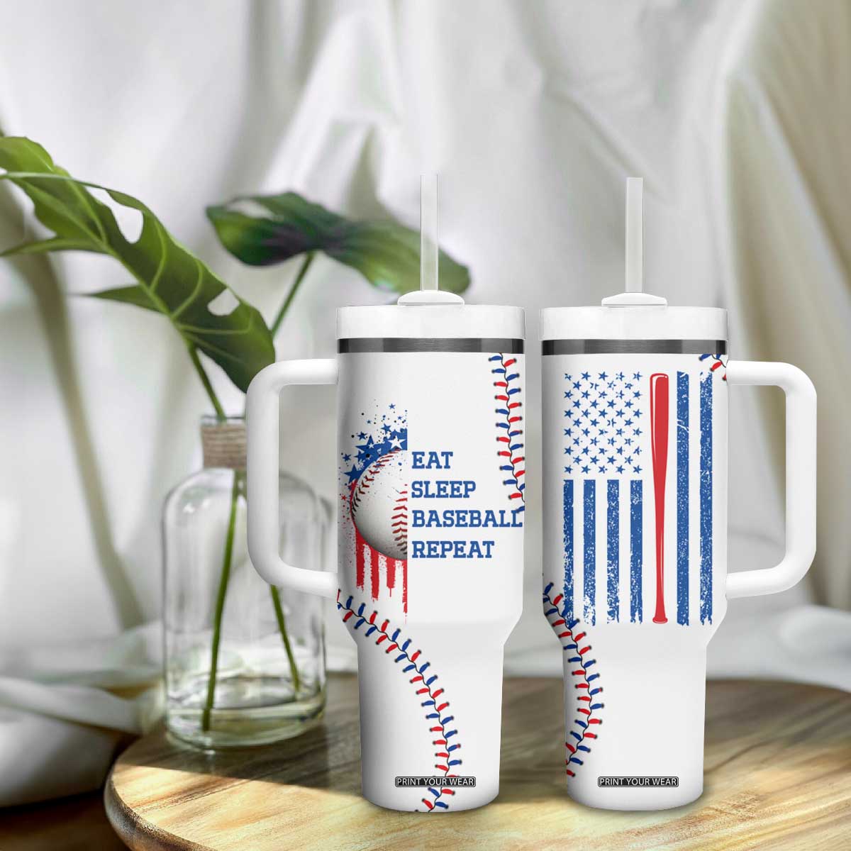 Gifts for Baseball Lover Tumbler With Handle Eat Sleep Baseball Repeat TB09 Print Your Wear