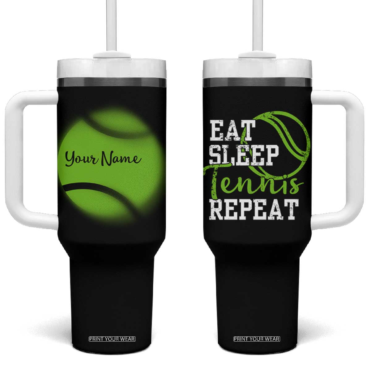 Personalized Tennis Player Tumbler With Handle Custom Name Eat Sleep Tennis Repeat TB09 One Size: 40 oz Black Print Your Wear