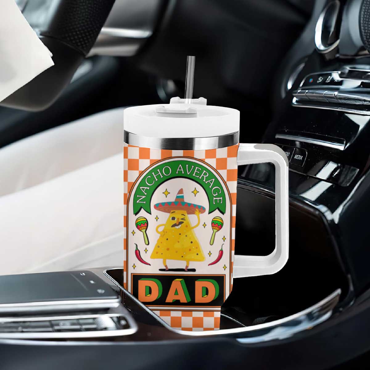 Best Dad Ever Tumbler With Handle Nacho Average Dad Spanish Funny Gifts For Dad TB09 Print Your Wear