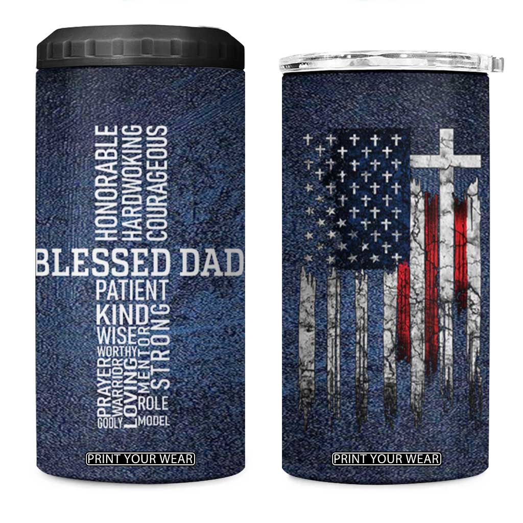 Blessed Dad Christian 4 in 1 Can Cooler Tumbler Christ Cross Patriotic American Flag TB09 One Size: 16 oz Blue Print Your Wear