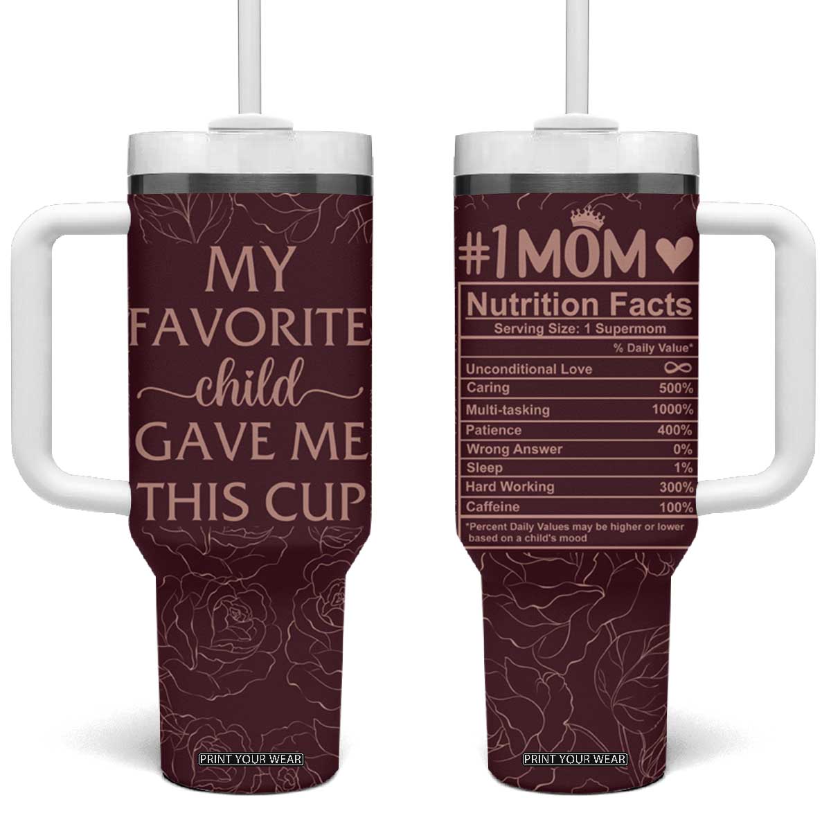 Gifts For Mom Tumbler With Handle My Favorite Child Gave Me This Cup TB09 One Size: 40 oz Red Roses Print Your Wear