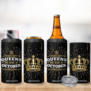 Birthday Gifts For Women 4 in 1 Can Cooler Tumbler Queens Are Born In October TB09 Print Your Wear