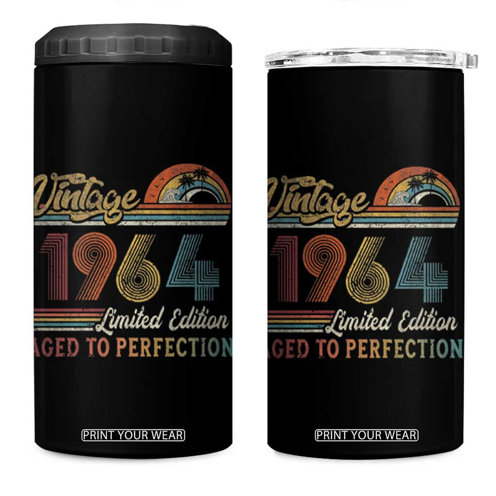 Funny Birthday Gifts 4 in 1 Can Cooler Tumbler Vintage 1964 Aged To Perfection 60th Birthday TB09 One Size: 16 oz Black Print Your Wear