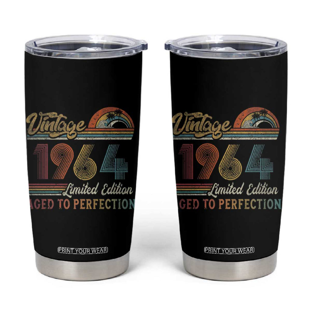 Funny Birthday Gifts Tumbler Cup Vintage 1964 Aged To Perfection 60th Birthday TB09 Black Print Your Wear