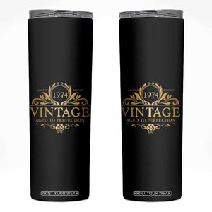 Funny Birthday Gifts Skinny Tumbler Vintage 1974 Aged To Perfection 50th Birthday TB09 Black Print Your Wear