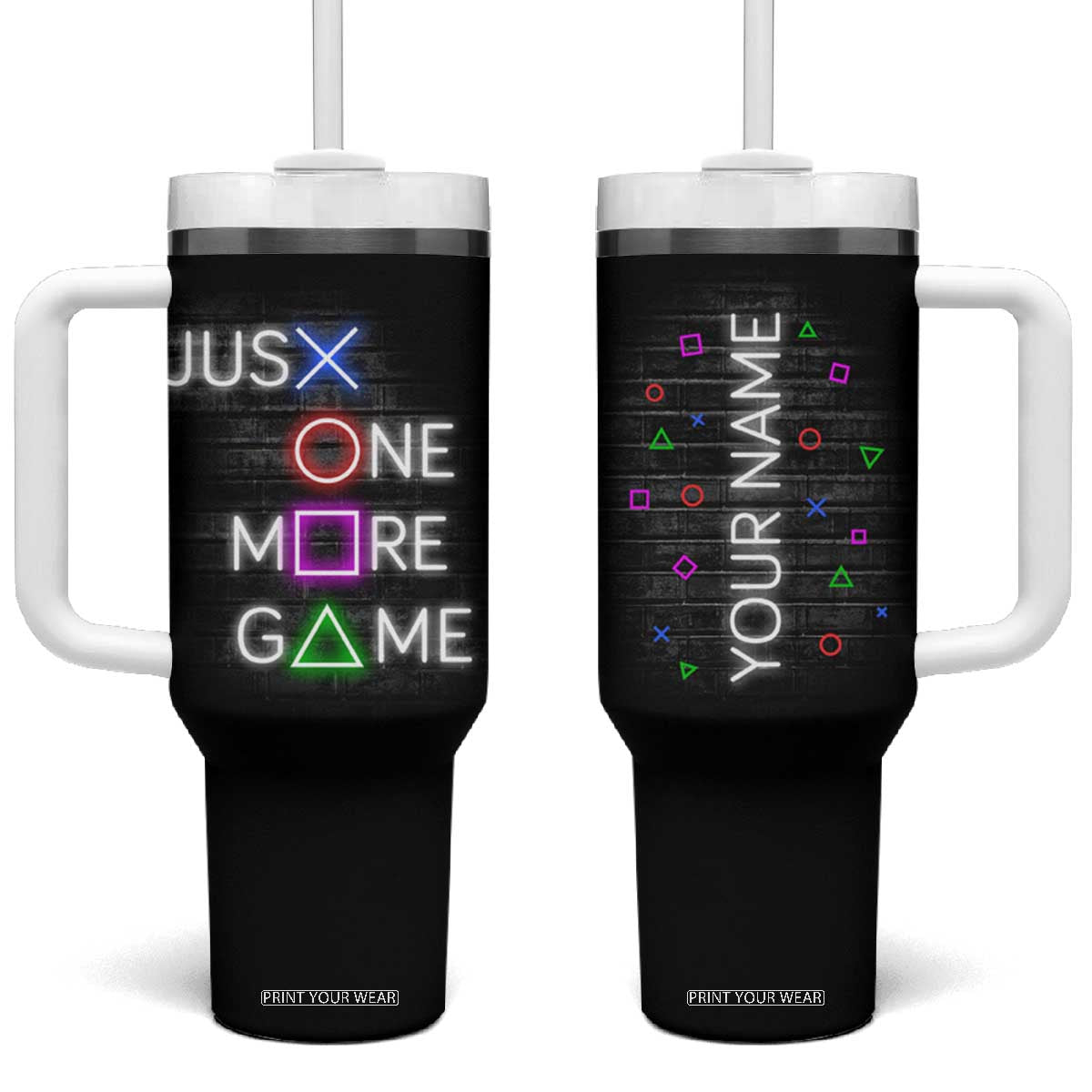 Personalized Gamer Tumbler With Handle Custom Name Just One More Game Gaming TB09 One Size: 40 oz Black Print Your Wear