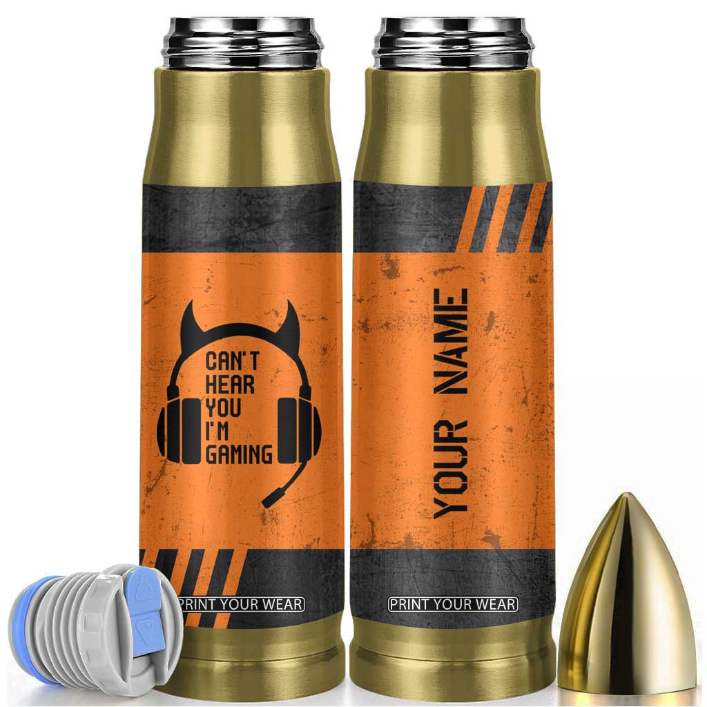 Personalized Gamer Bullet Tumbler Custom Name Can't Hear You I'm Gaming TB09 Orange Print Your Wear