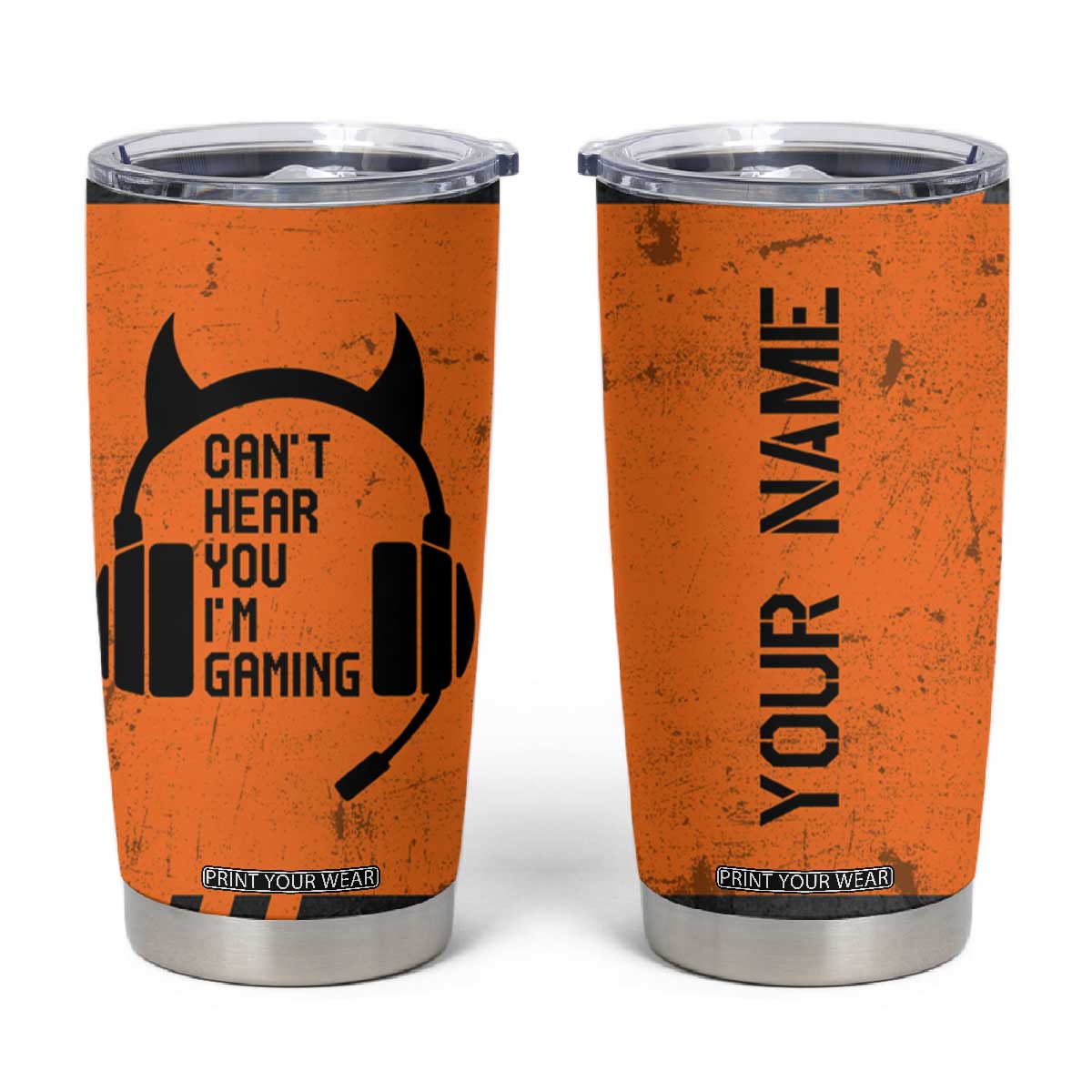 Personalized Gamer Tumbler Cup Custom Name Can't Hear You I'm Gaming TB09 Orange Print Your Wear