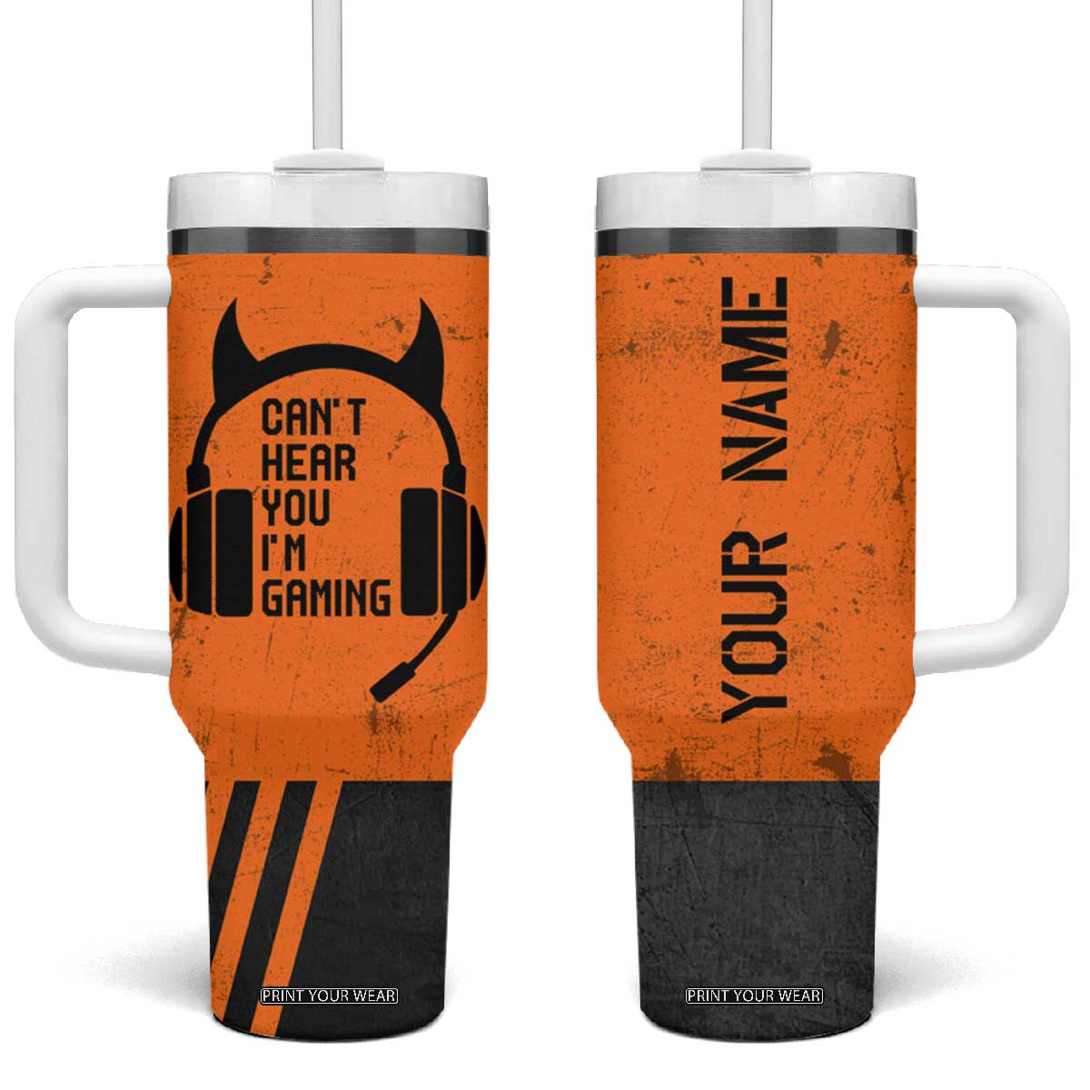 Personalized Gamer Tumbler With Handle Custom Name Can't Hear You I'm Gaming TB09 One Size: 40 oz Orange Print Your Wear