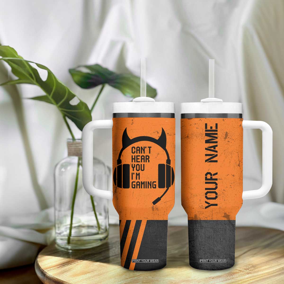 Personalized Gamer Tumbler With Handle Custom Name Can't Hear You I'm Gaming TB09 Print Your Wear