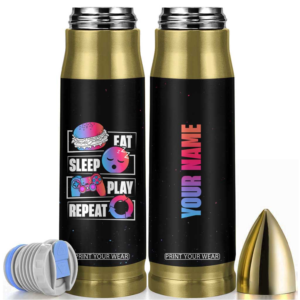 Personalized Gamer Bullet Tumbler Custom Name Eat Sleep Gaming Repeat TB09 Black Print Your Wear