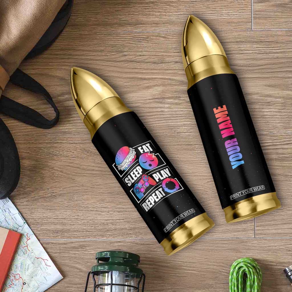 Personalized Gamer Bullet Tumbler Custom Name Eat Sleep Gaming Repeat TB09 Print Your Wear