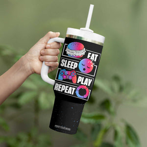 Personalized Gamer Tumbler With Handle Custom Name Eat Sleep Gaming Repeat TB09 Print Your Wear