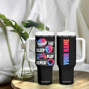 Personalized Gamer Tumbler With Handle Custom Name Eat Sleep Gaming Repeat TB09 Print Your Wear