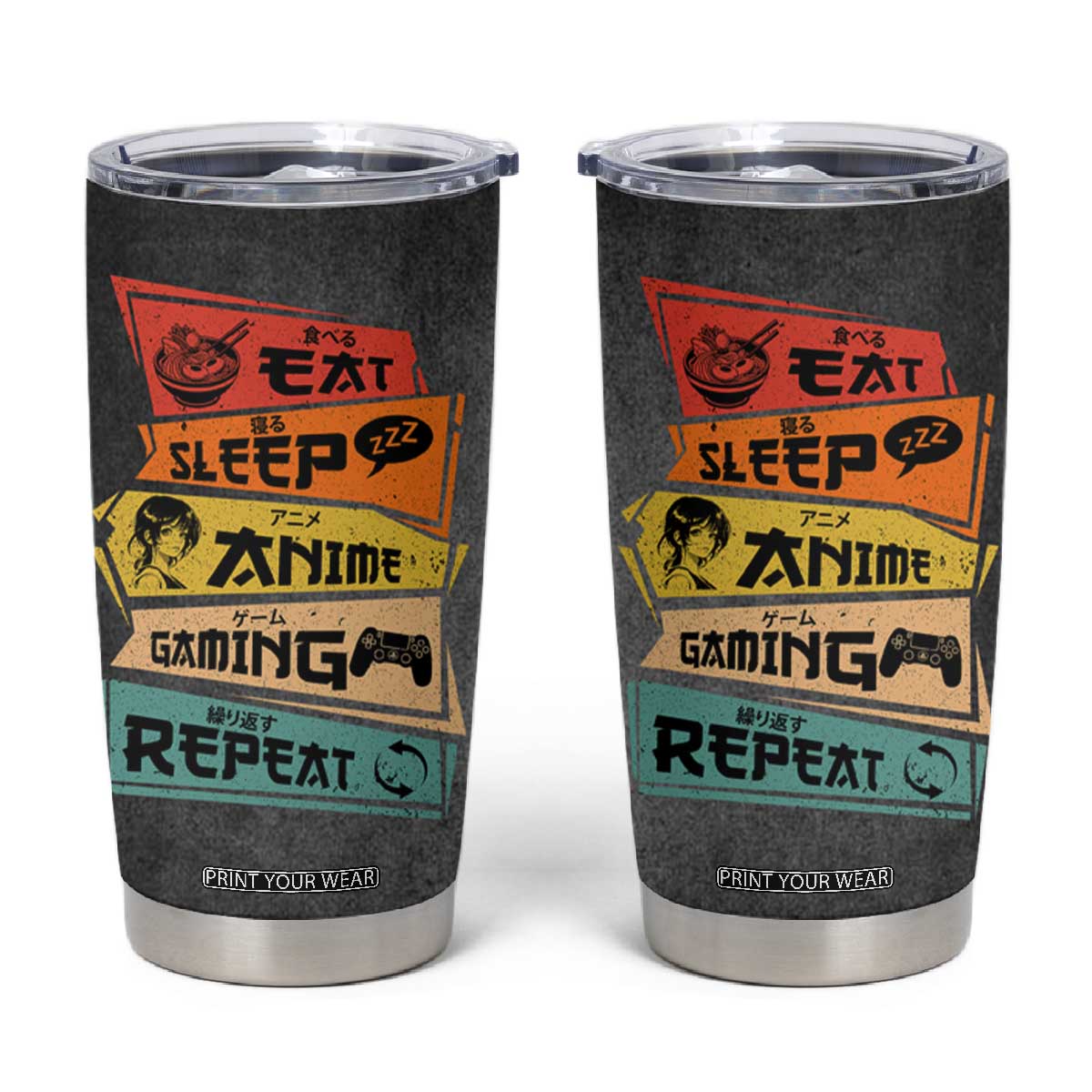 Funny Gamer Anime Lover Tumbler Cup Eat Sleep Anime Gaming Repeat TB09 Black Print Your Wear