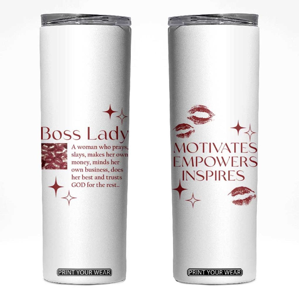 Best Boss Gifts for Women Skinny Tumbler Boss Lady Definition Motivates Empowers Inspires TB09 White Print Your Wear