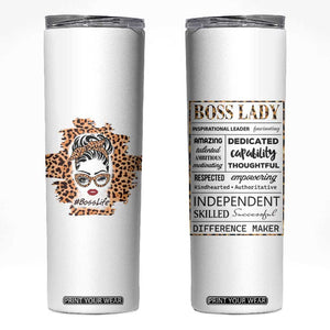 Best Boss Gifts for Women Skinny Tumbler Boss Lady Life Leopard TB09 White Print Your Wear