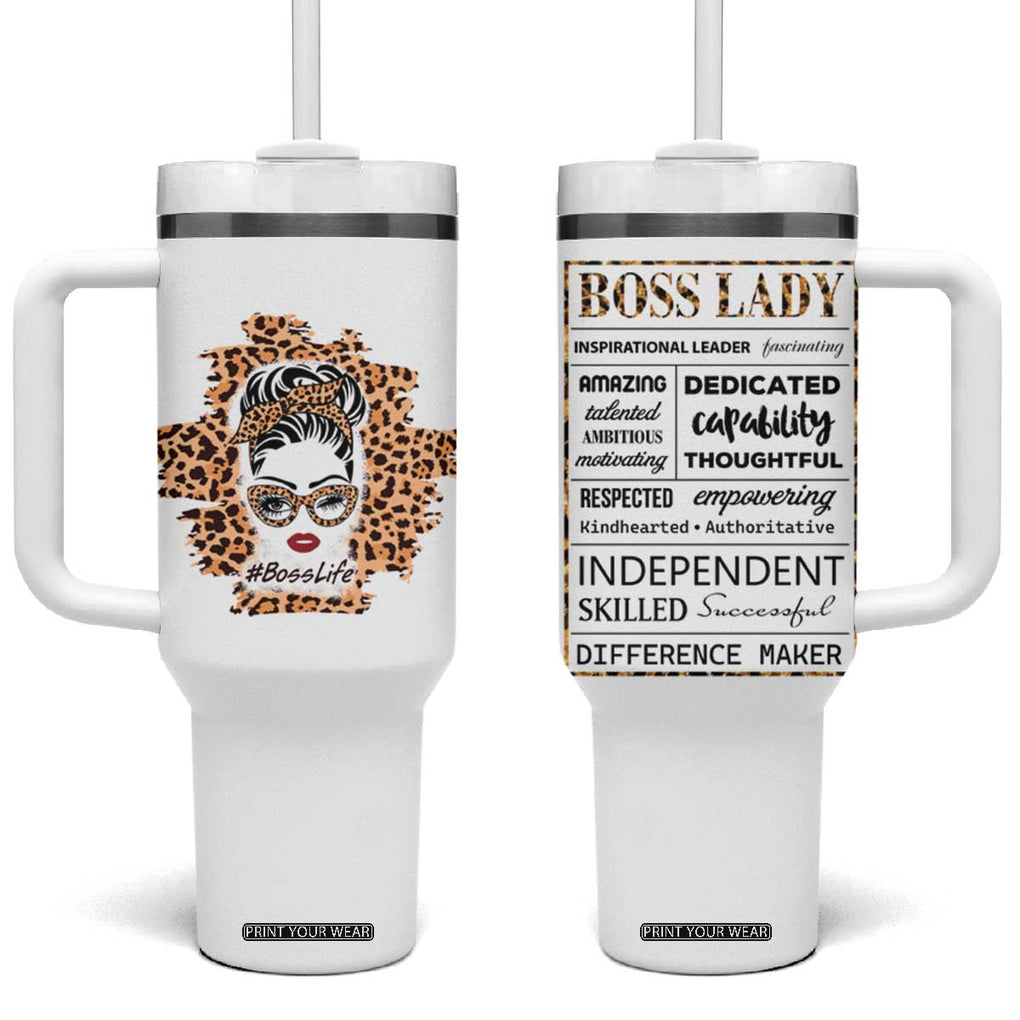 Best Boss Gifts for Women Tumbler With Handle Boss Lady Life Leopard TB09 One Size: 40 oz White Print Your Wear