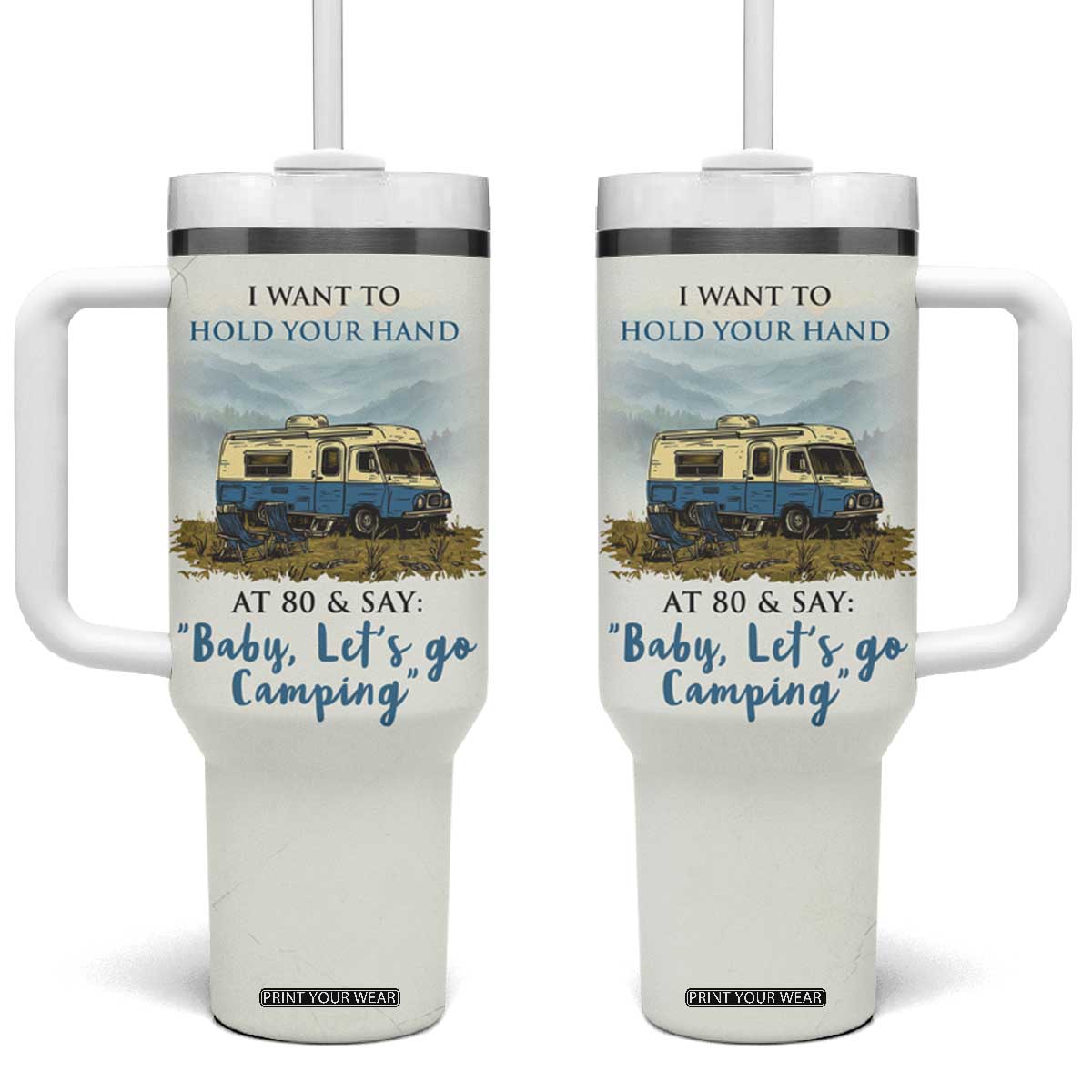 Romantic Gift for Couple Tumbler With Handle I Want To Hold Your Hand At 80 Valentine Anniversary