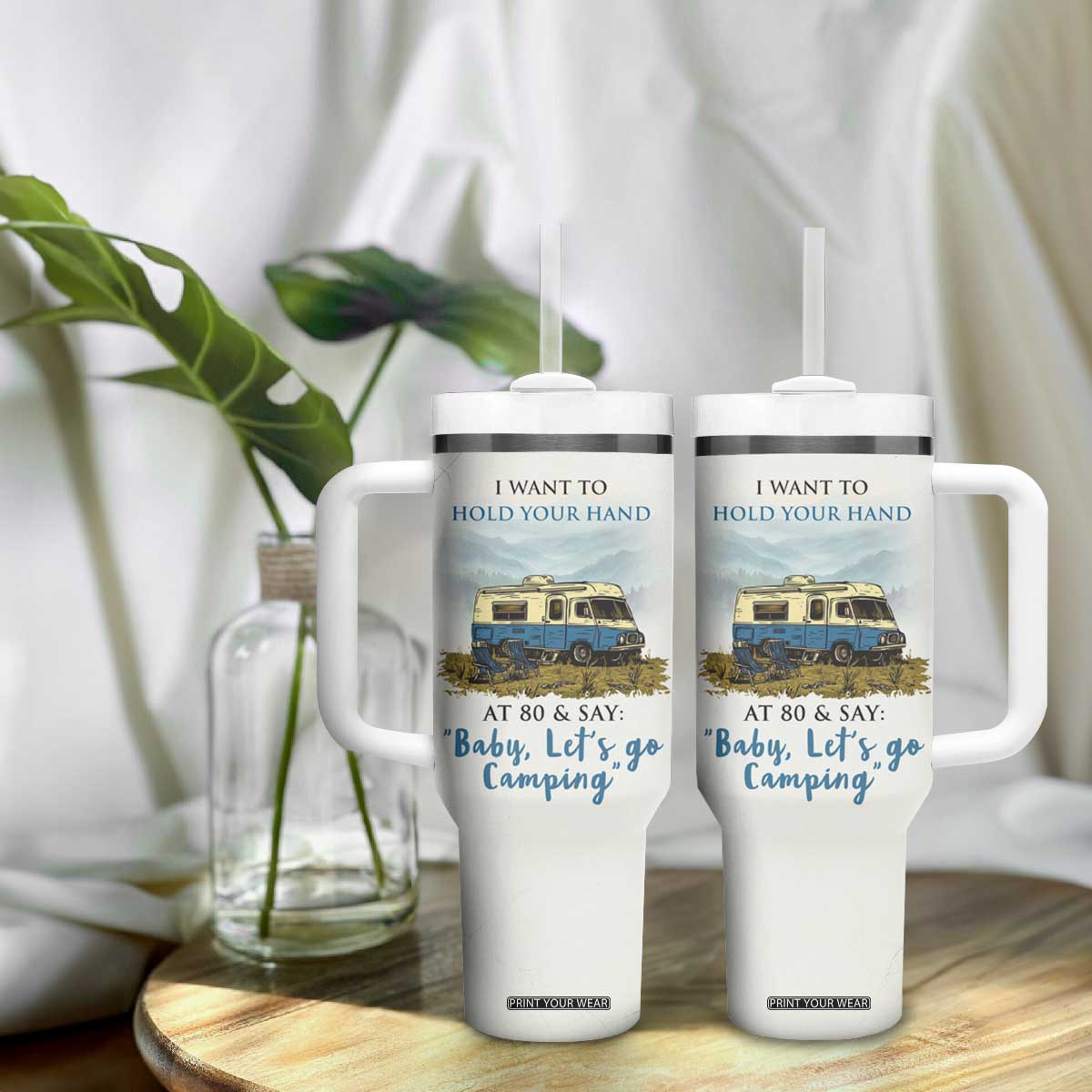 Romantic Gift for Couple Tumbler With Handle I Want To Hold Your Hand At 80 Valentine Anniversary