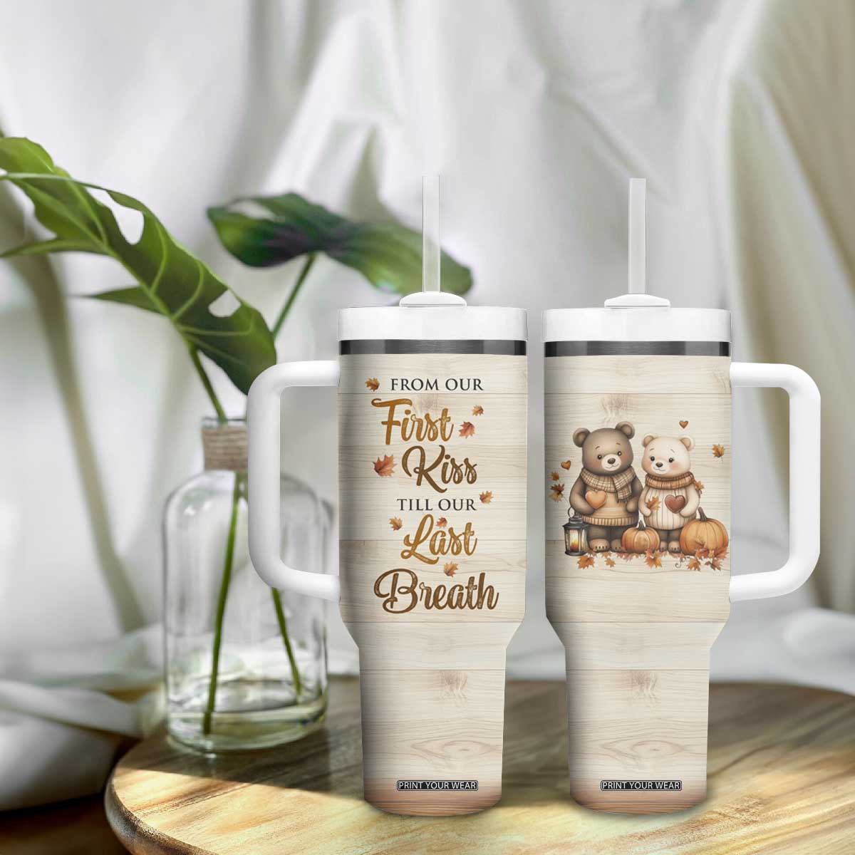 Romantic Gift for Couple Tumbler With Handle From Our First Kiss Till Our Last Breath Valentine Anniversary