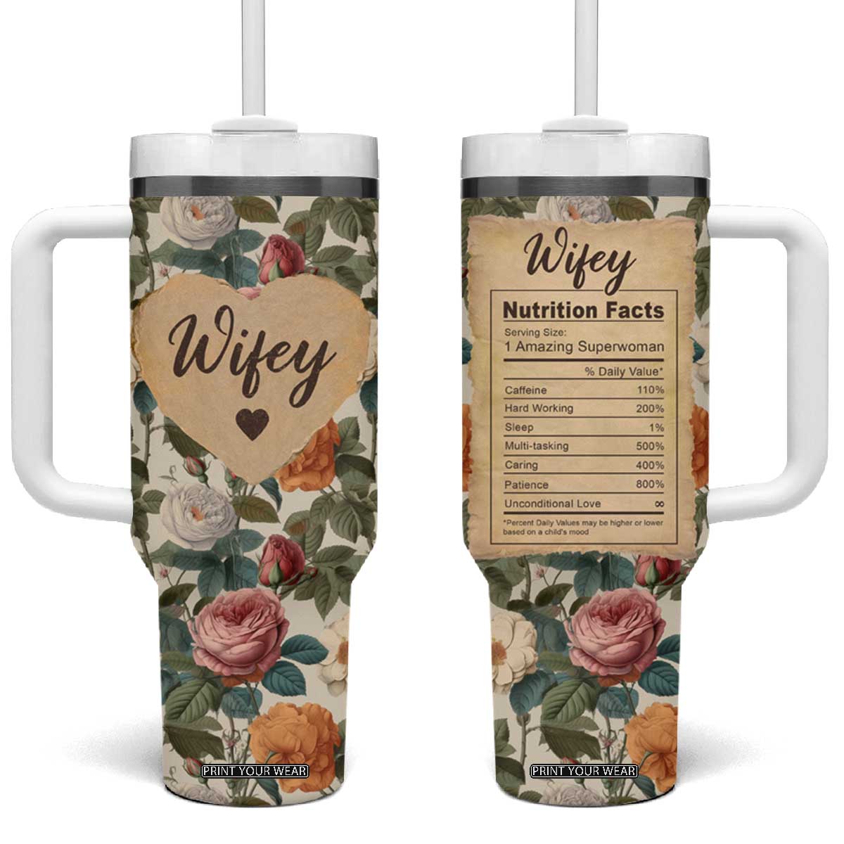 Valentines Day Gifts for Her Tumbler With Handle Best Wife Ever TB09 One Size: 40 oz Vintage Roses Print Your Wear