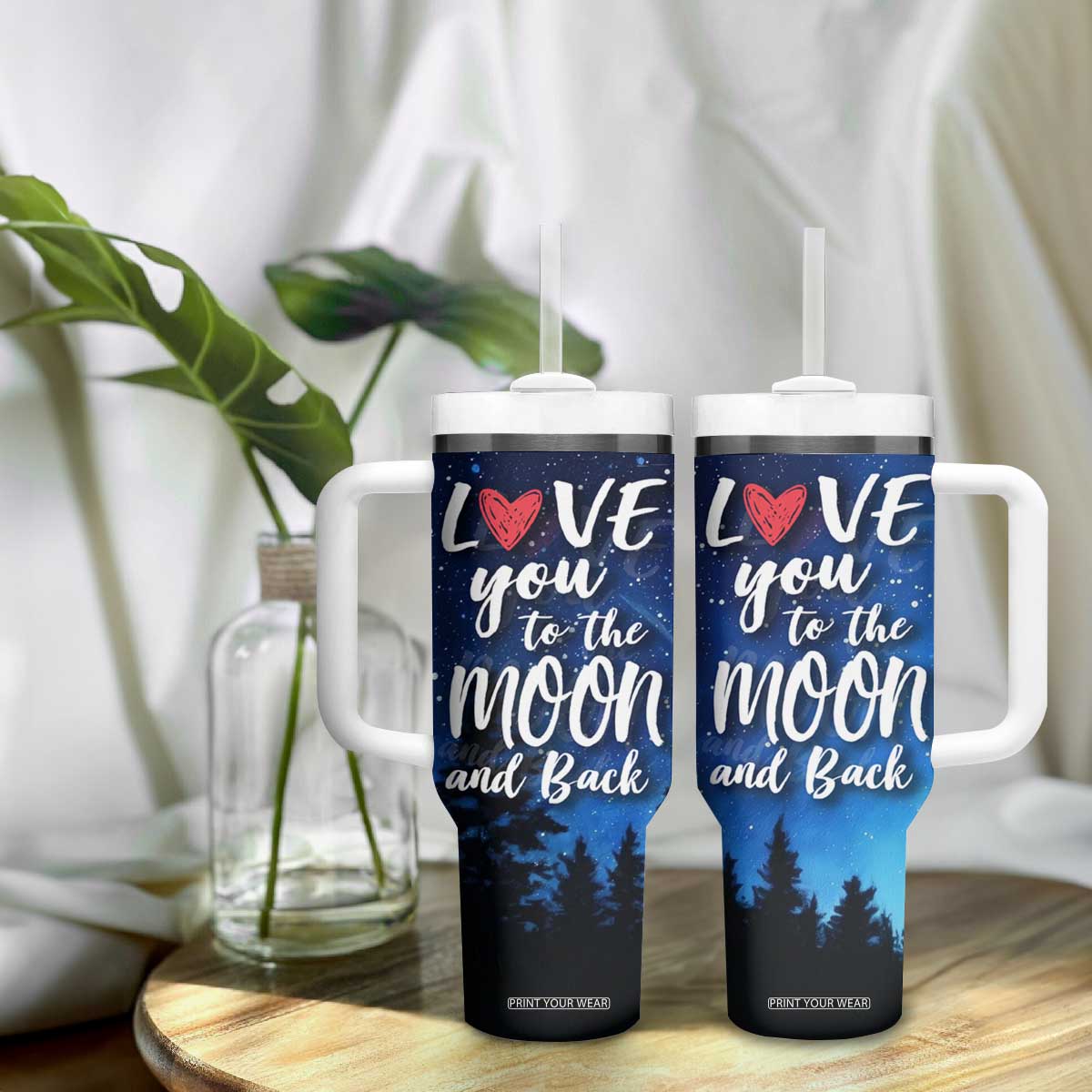 Romantic Gift for Couple Tumbler With Handle Love You To The Moon And Back TB09 Print Your Wear