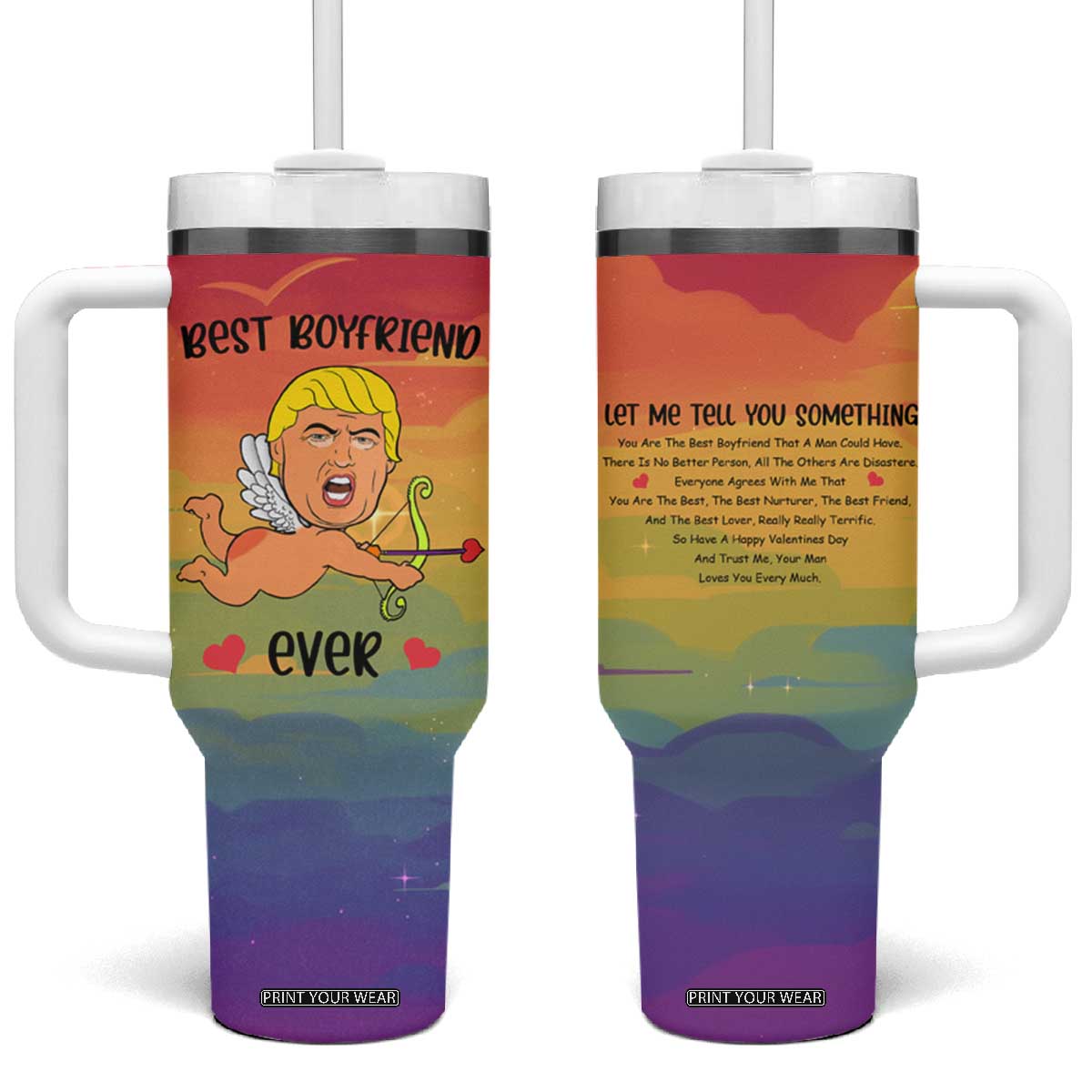 Gifts for Gay Boyfriend Tumbler With Handle Funny Trump Cupid Best Boyfriend Ever