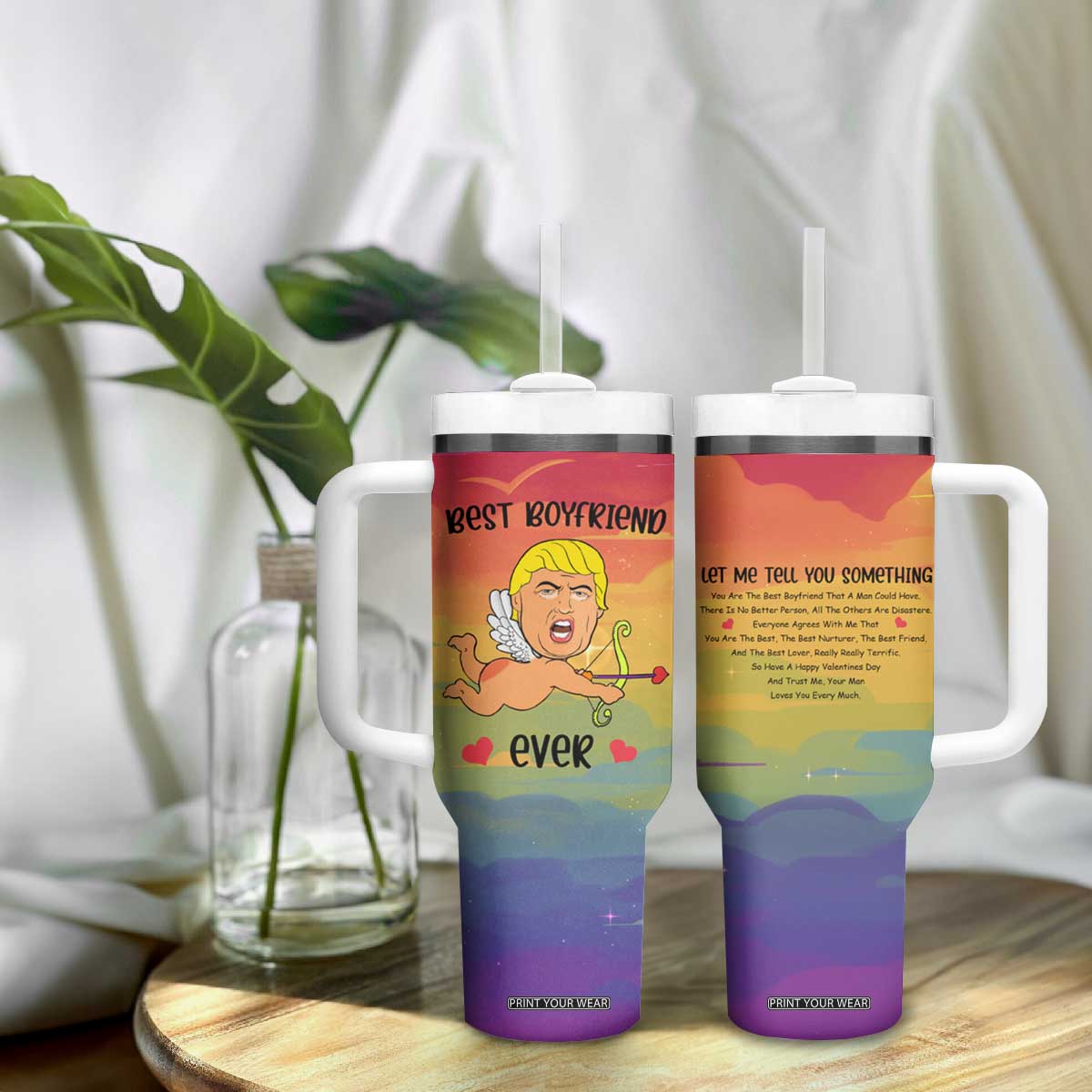 Gifts for Gay Boyfriend Tumbler With Handle Funny Trump Cupid Best Boyfriend Ever