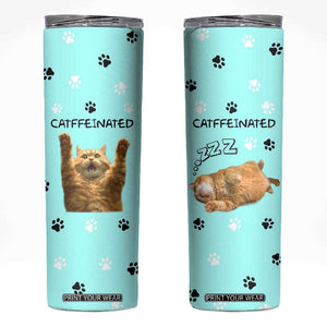 Cute Cat Coffee Skinny Tumbler Catffeinated Decaf Coffee Mug TB10 Blue Print Your Wear